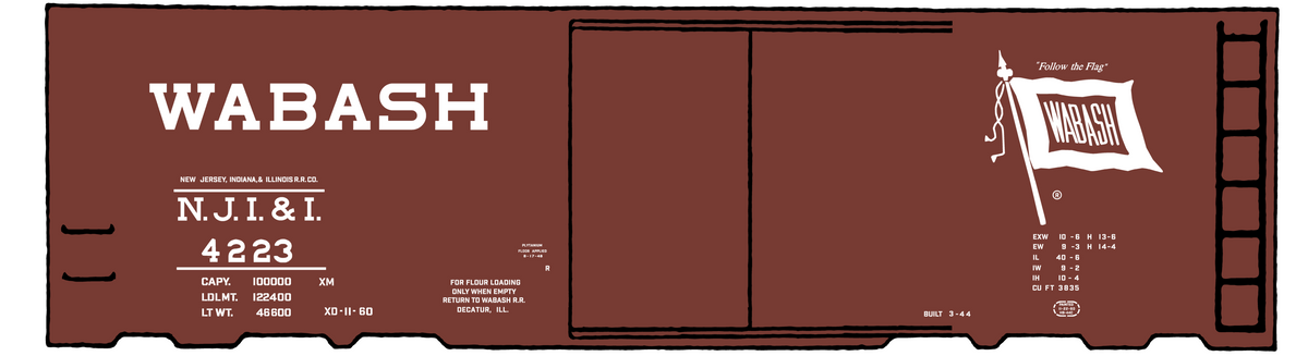 New Jersey, Indiana, & Illinois (Wabash) 40 Ft Boxcar White
