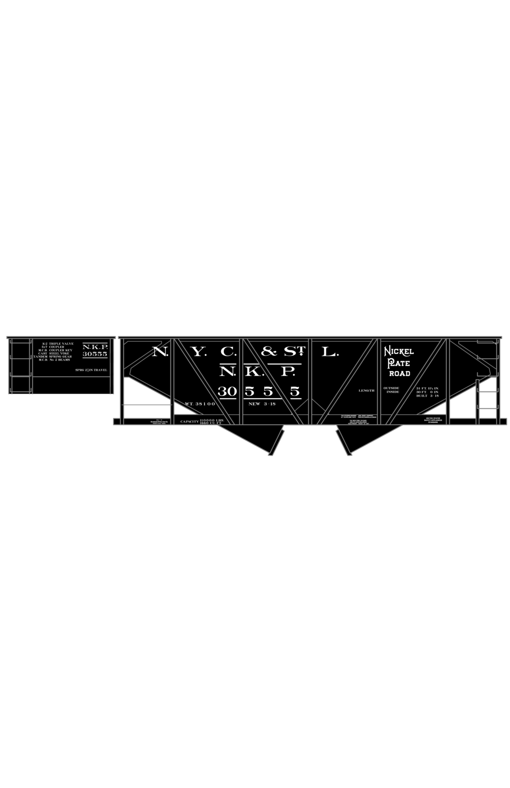 Nickel Plate Road Outside Braced Hopper White