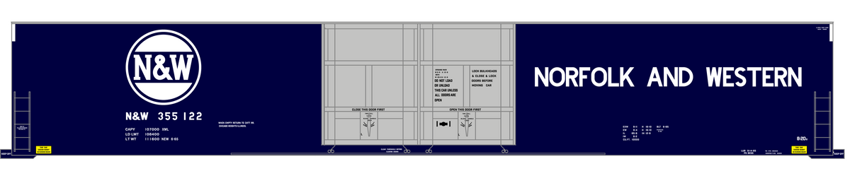 Norfolk and Western 4-Door 86 Ft Auto Parts Boxcar White