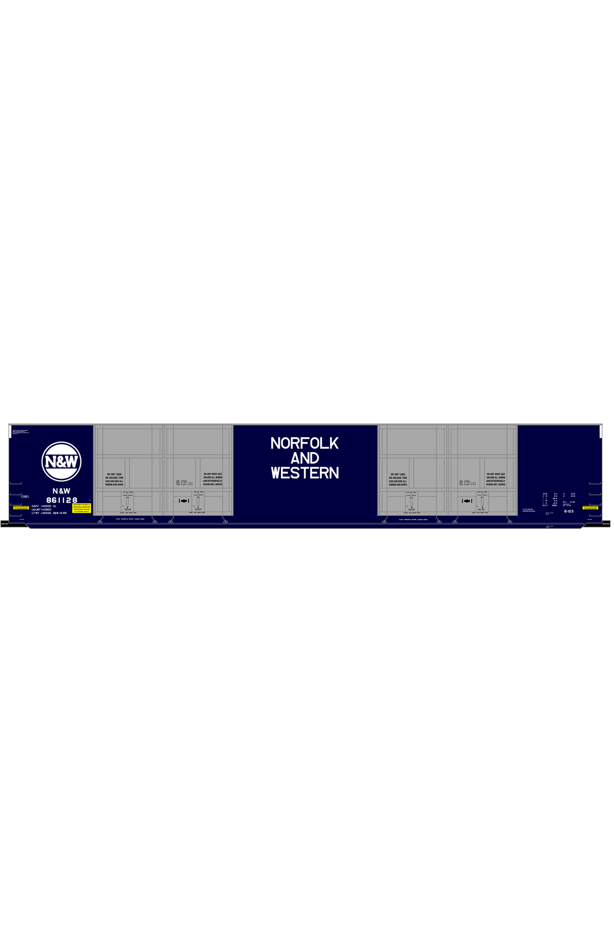 Norfolk and Western 8-Door 86 Ft Auto Parts Boxcar White