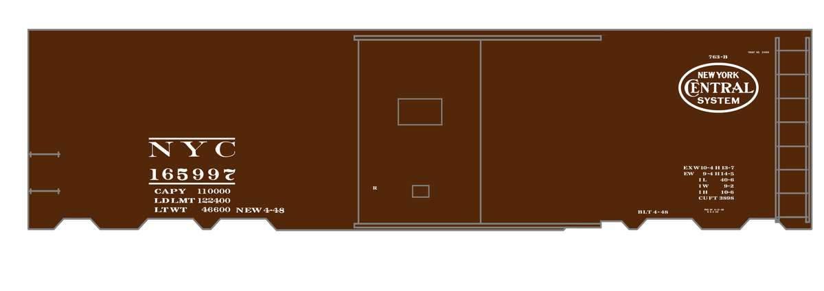 New York Central 40 Ft Boxcar White Roman Lettering