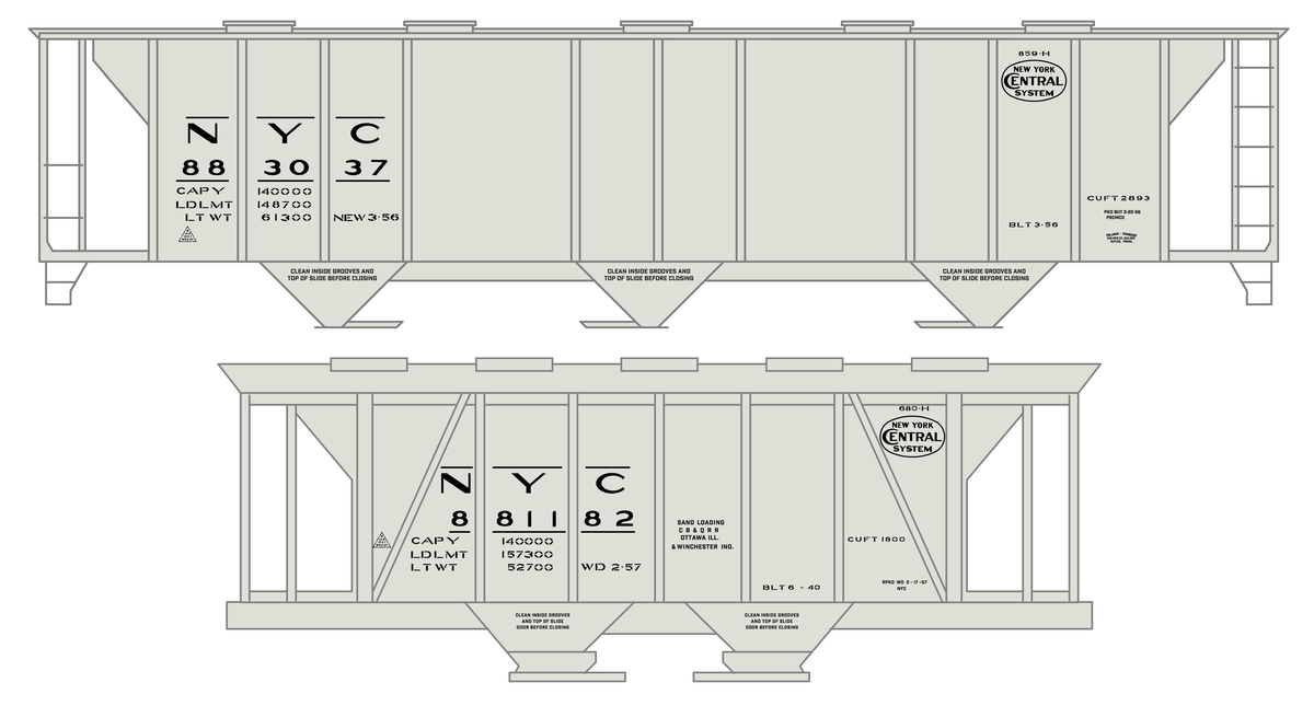 New York Central 70 Ton Covered Hopper Black 1950s Gothic Lettering