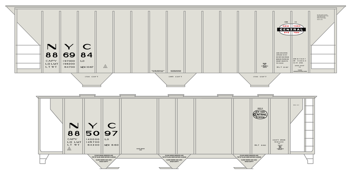 New York Central Covered Hopper Black White and Red 1960s Gothic Lettering