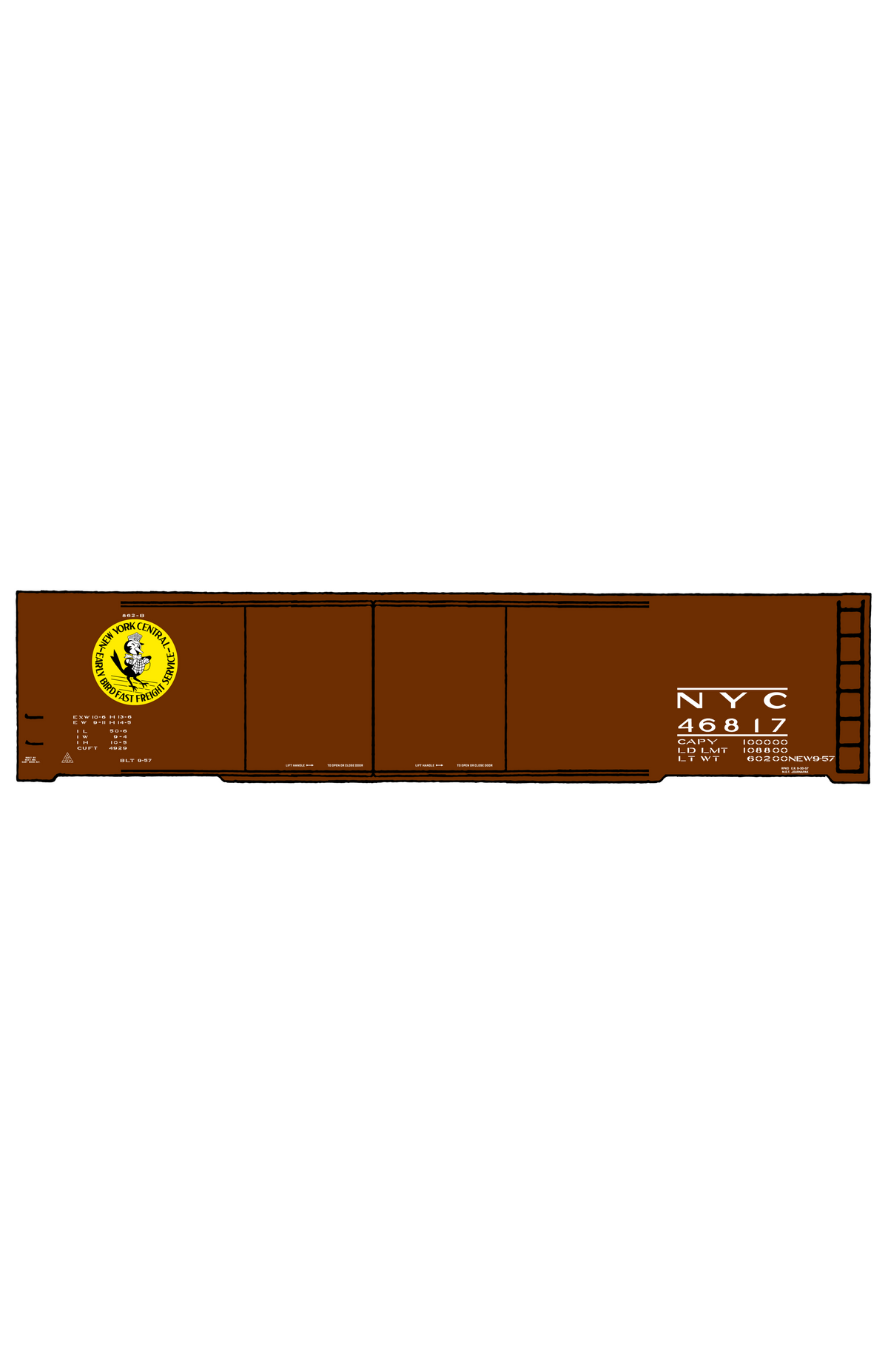 New York Central 50 Ft Boxcar Yellow, Black and White Early Bird