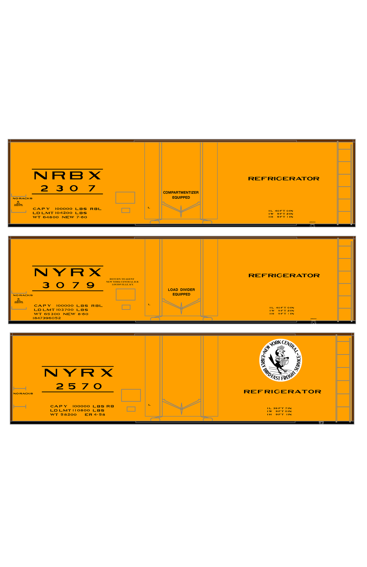 NYRX NRBX Steel Ice Reefer Black and White New York Central Early Bird