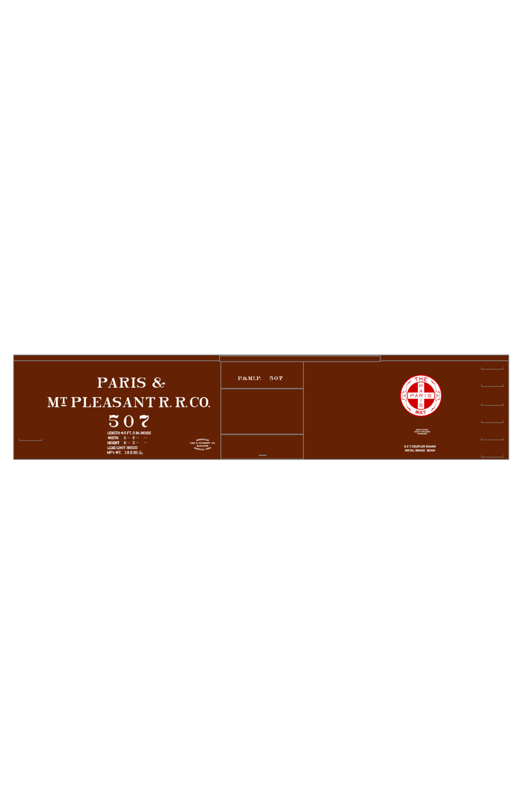 Paris and Mt Pleasant Railroad 40 Ft Wood Boxcar White and Red Texas