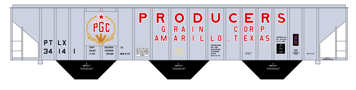 Producers Grain Corp Amarillo Texas PS2-CD Covered Hopper Red, Yellow and White