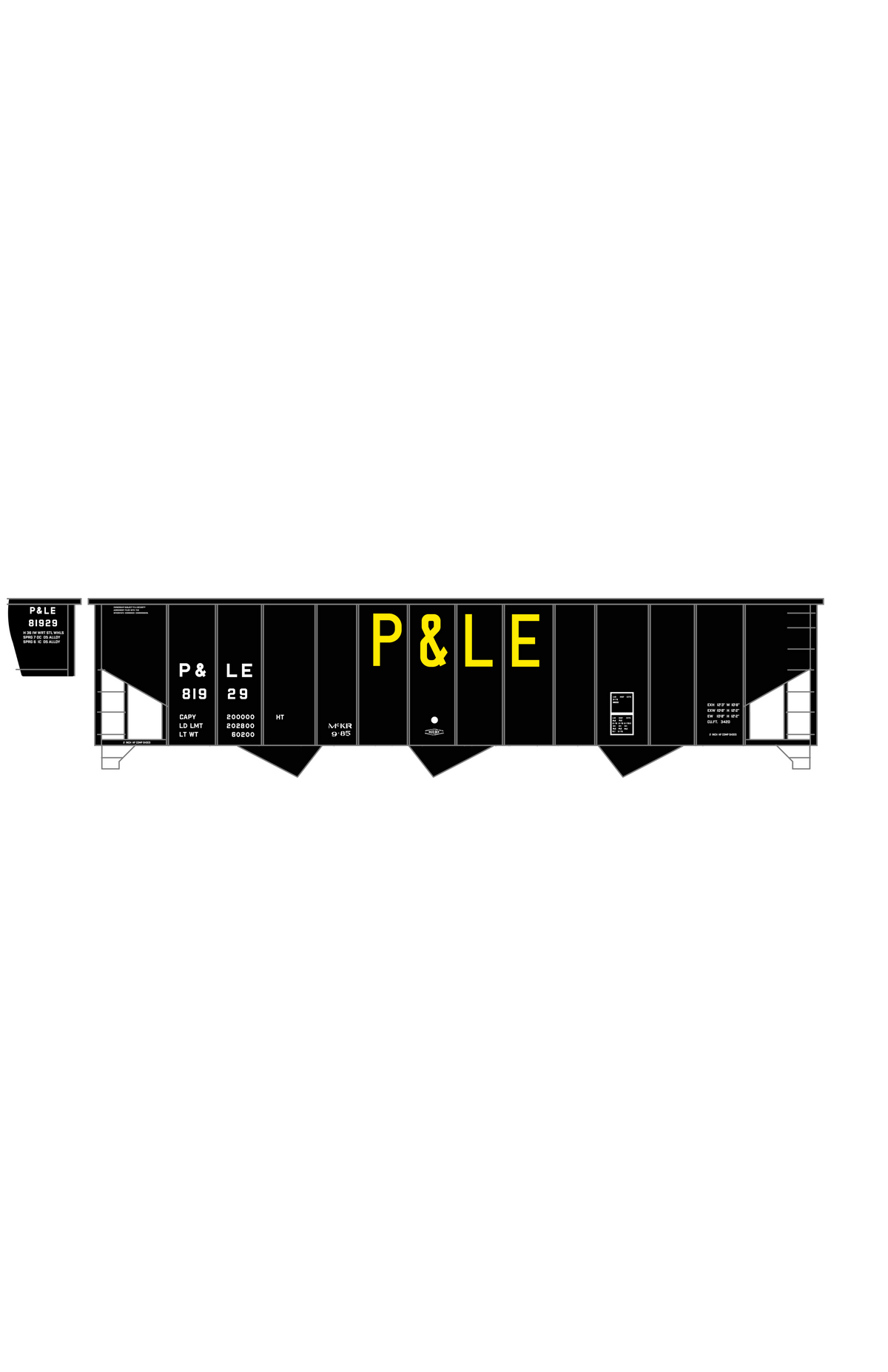Pittsburgh & Lake Erie Three Bay Hopper Big Yellow P&LE