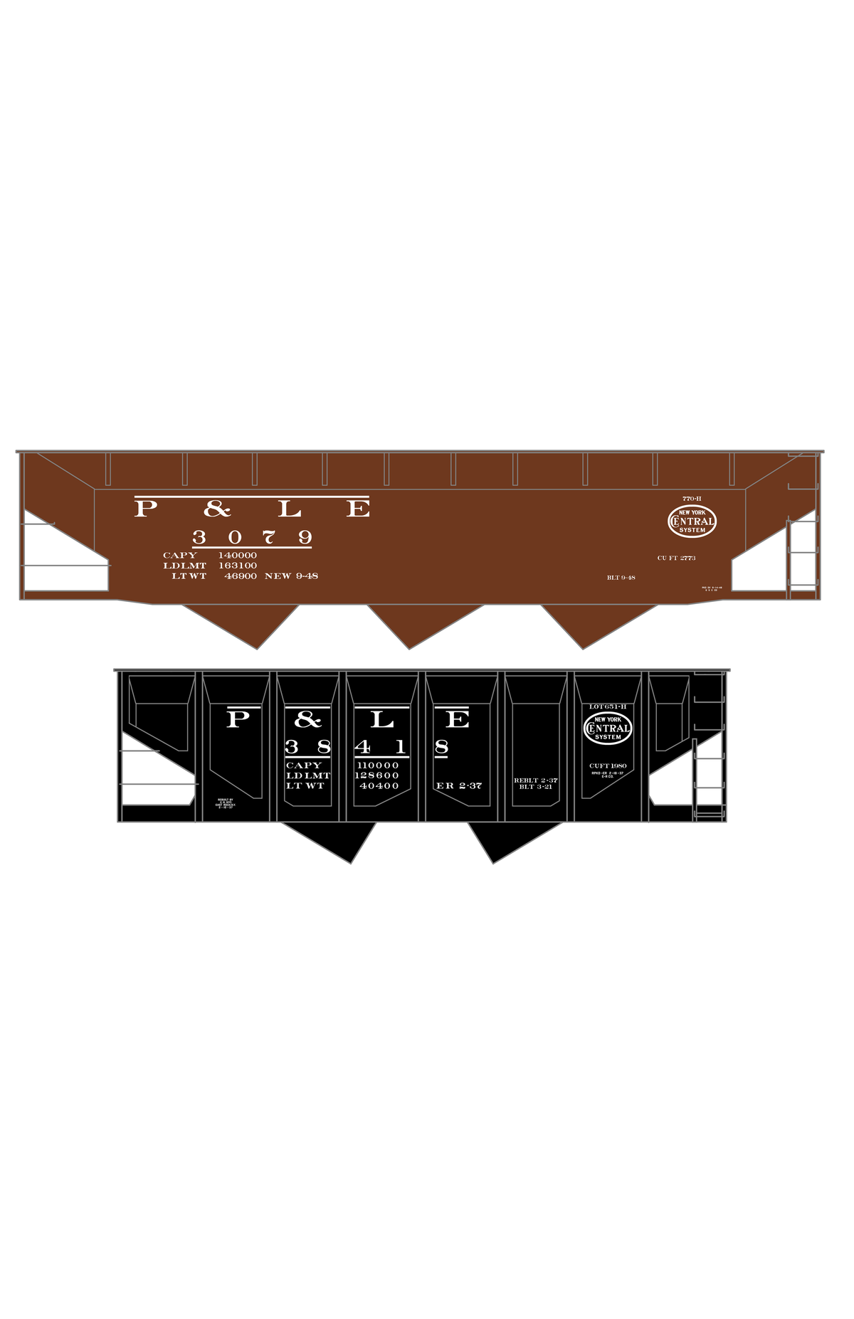 Pittsburgh and Lake Erie 55, 70 Ton Hopper Car White New York Central