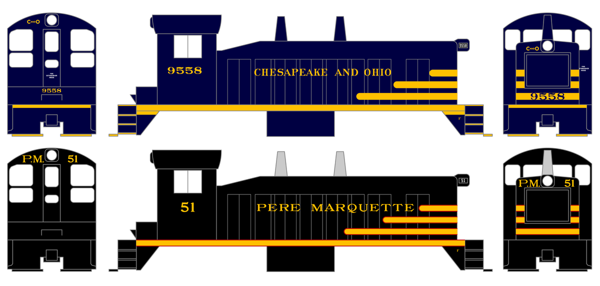 Pere Marquette C&O B&O Diesel Switcher Locomotive Yellow and Red