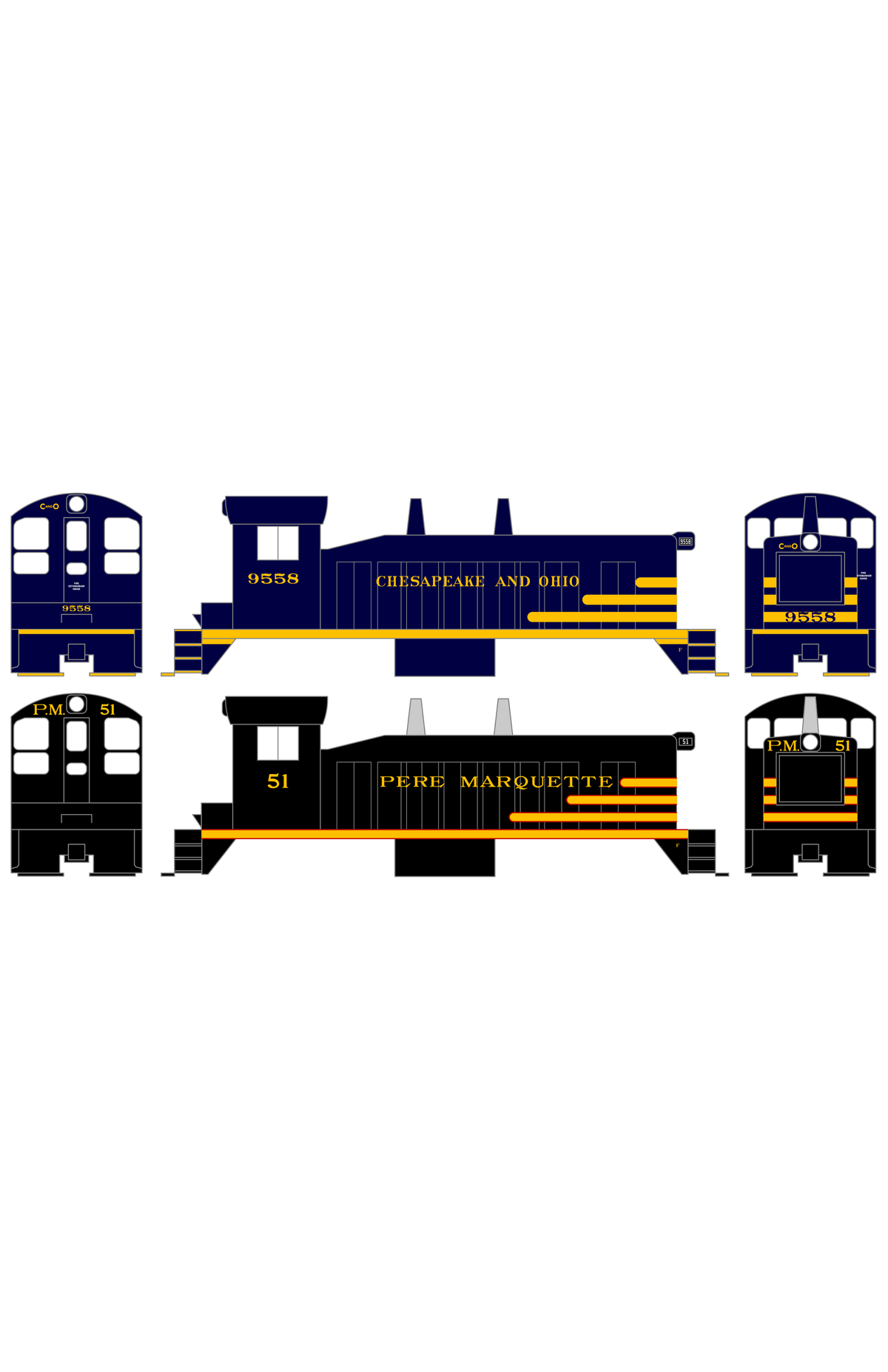 Pere Marquette C&O B&O Diesel Switcher Locomotive Yellow and Red