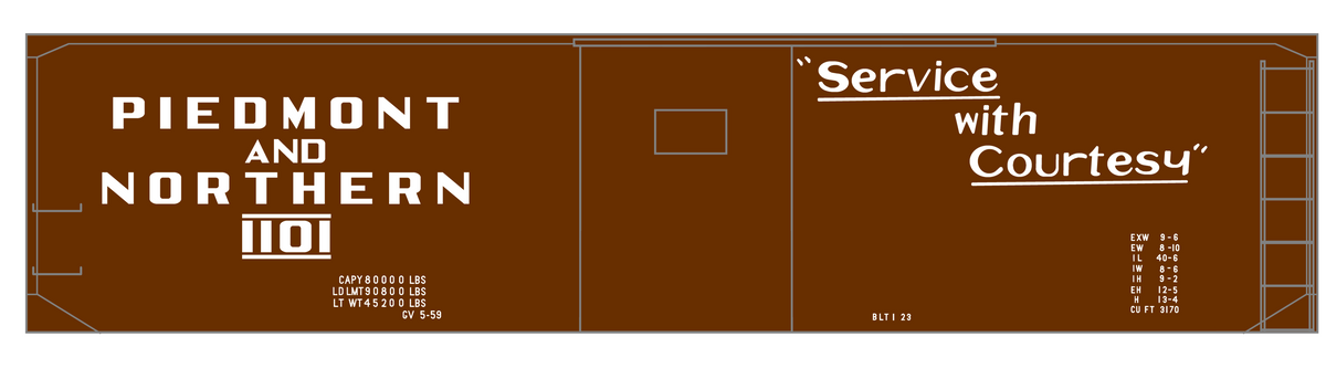Piedmont and Northern 40 Ft Double Sheathed Boxcar White