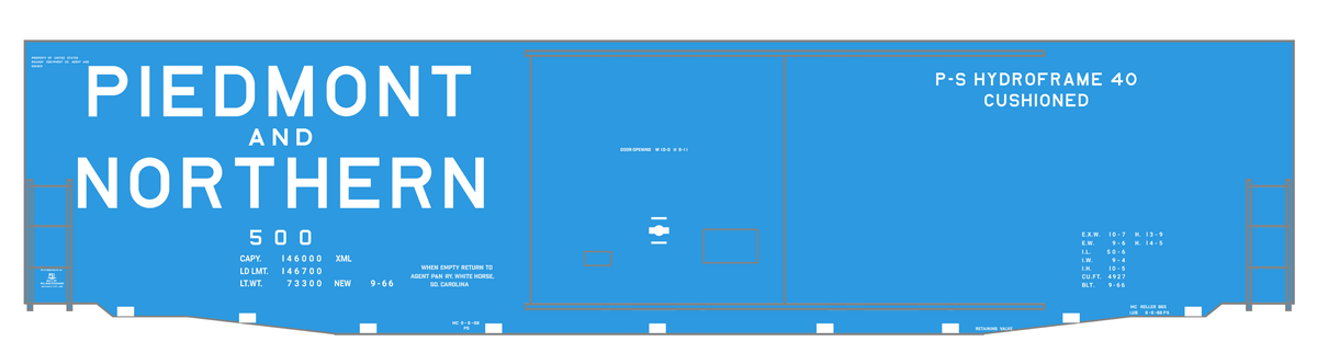 Piedmont & Northern 50 Ft PS1 Boxcar White  - Decal
