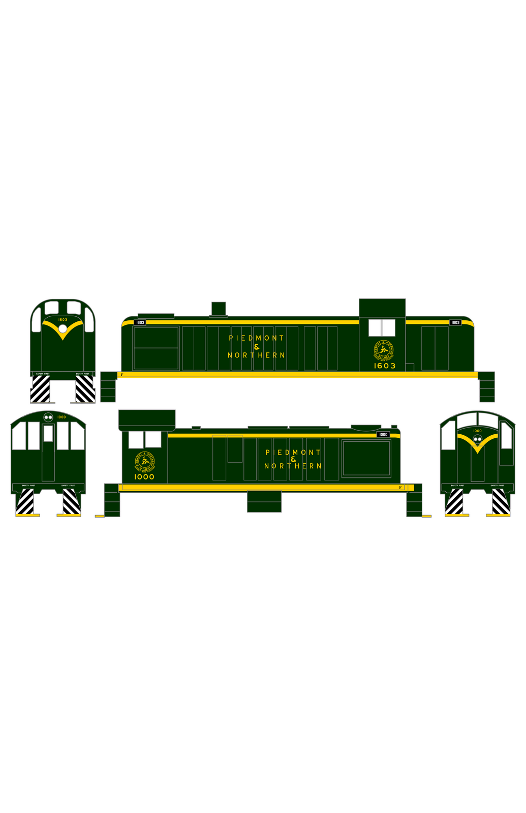 Piedmont and Northern ALCO Hood Diesel Or Switcher Yellow Small Lettering