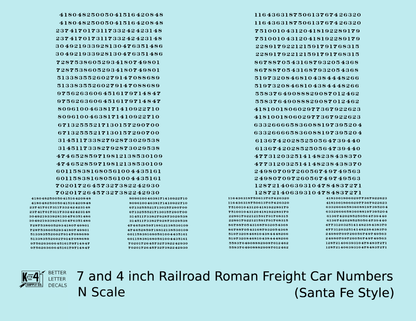 ATSF Santa Fe Style 7 Scale Inch Railroad Roman Freight Car Numbers