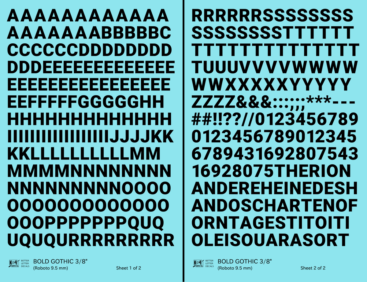 Bold Gothic Letter Number Alphabet