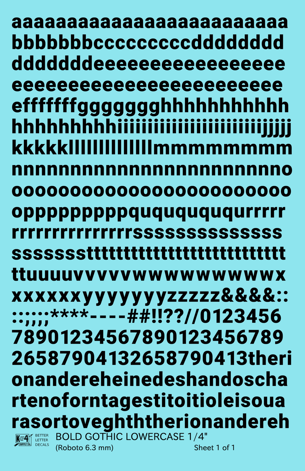 Lowercase Bold Gothic Letter Number Alphabet