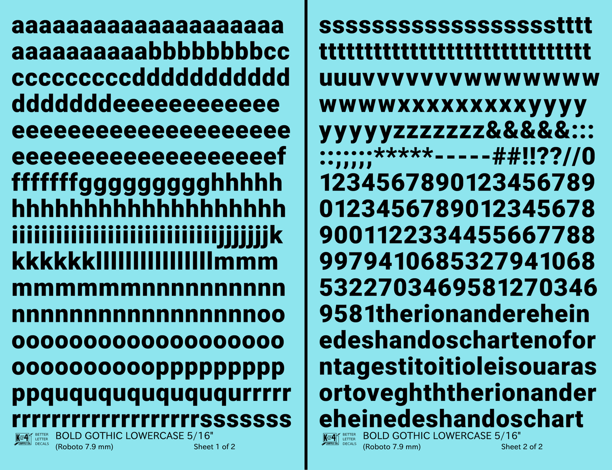 Lowercase Bold Gothic Letter Number Alphabet