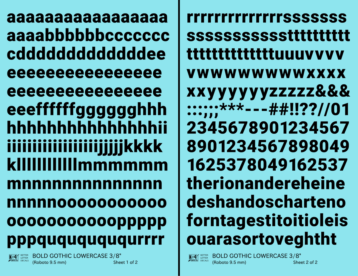 Lowercase Bold Gothic Letter Number Alphabet