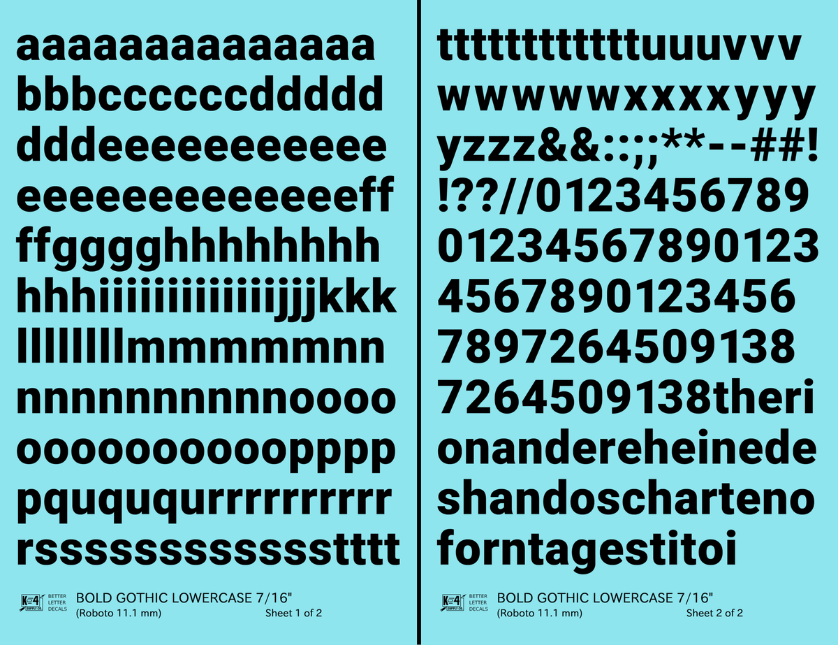 Lowercase Bold Gothic Letter Number Alphabet