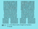 Block Gothic Freight Car Numbers  White 9, 7 and 4 Inch Renumber