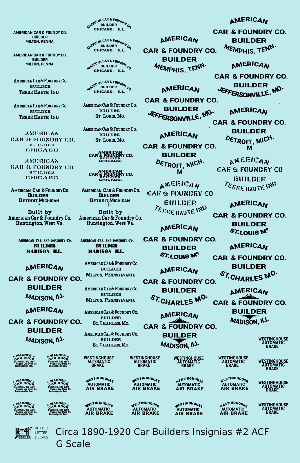 1900 Era ACF Car Builder Insignias