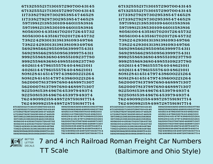 B&O Baltimore and Ohio Style 7 Scale Inch Railroad Roman Freight Car Numbers