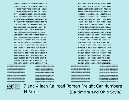 B&O Baltimore and Ohio Style 7 Scale Inch Railroad Roman Freight Car Numbers