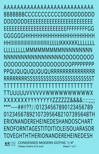 Condensed Modern Gothic Letter Number Alphabet