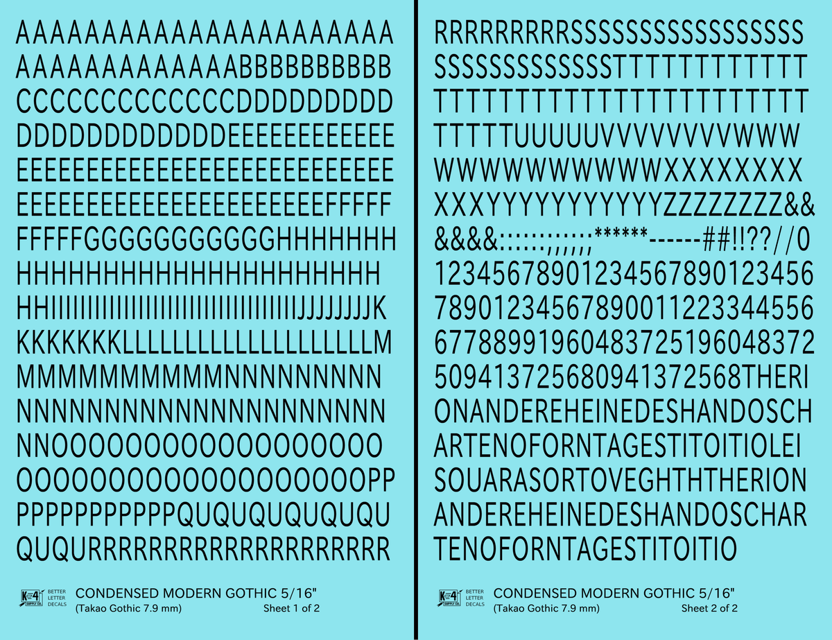 Condensed Modern Gothic Letter Number Alphabet