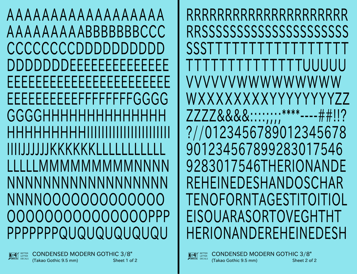 Condensed Modern Gothic Letter Number Alphabet