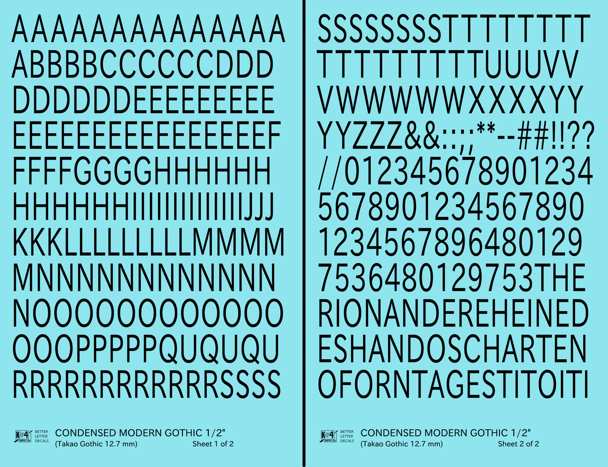 Condensed Modern Gothic Letter Number Alphabet