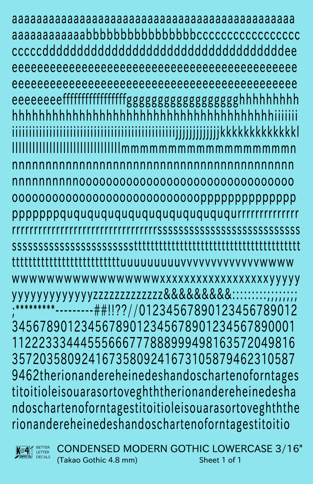 Lowercase Condensed Modern Gothic Letter Alphabet