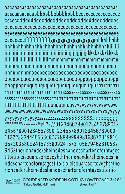 Lowercase Condensed Modern Gothic Letter Alphabet