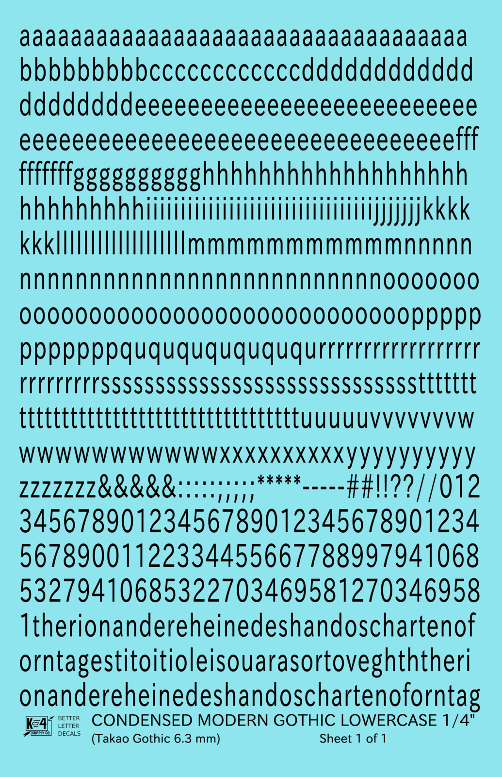 Lowercase Condensed Modern Gothic Letter Alphabet