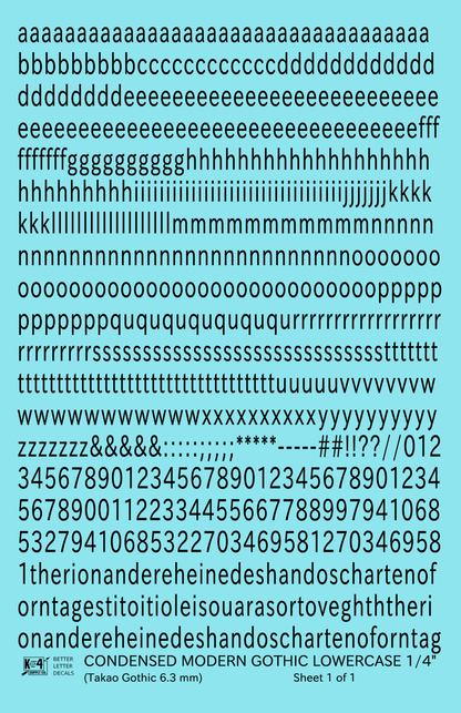 Lowercase Condensed Modern Gothic Letter Alphabet