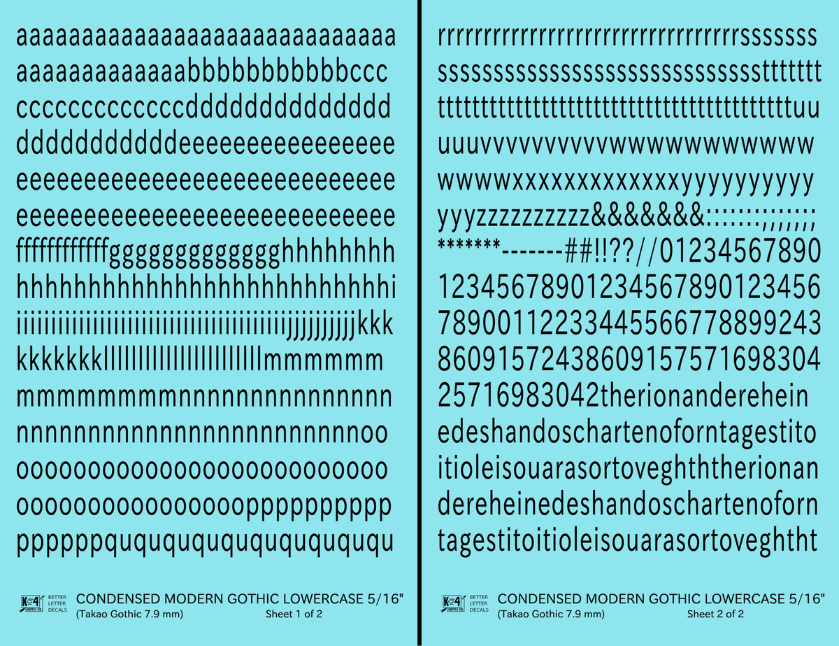 Lowercase Condensed Modern Gothic Letter Alphabet