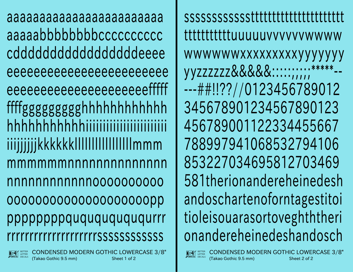 Lowercase Condensed Modern Gothic Letter Alphabet