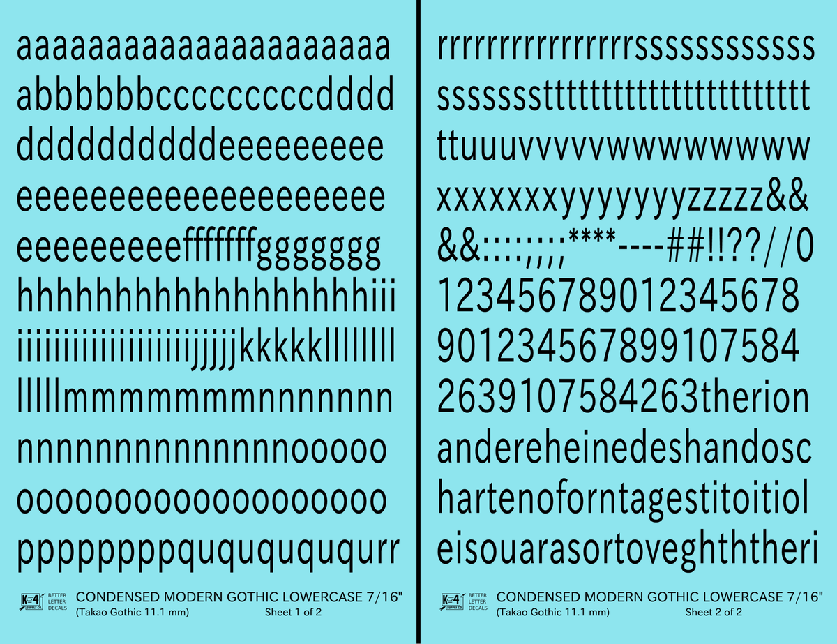 Lowercase Condensed Modern Gothic Letter Alphabet