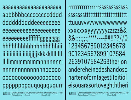Lowercase Condensed Modern Gothic Letter Alphabet