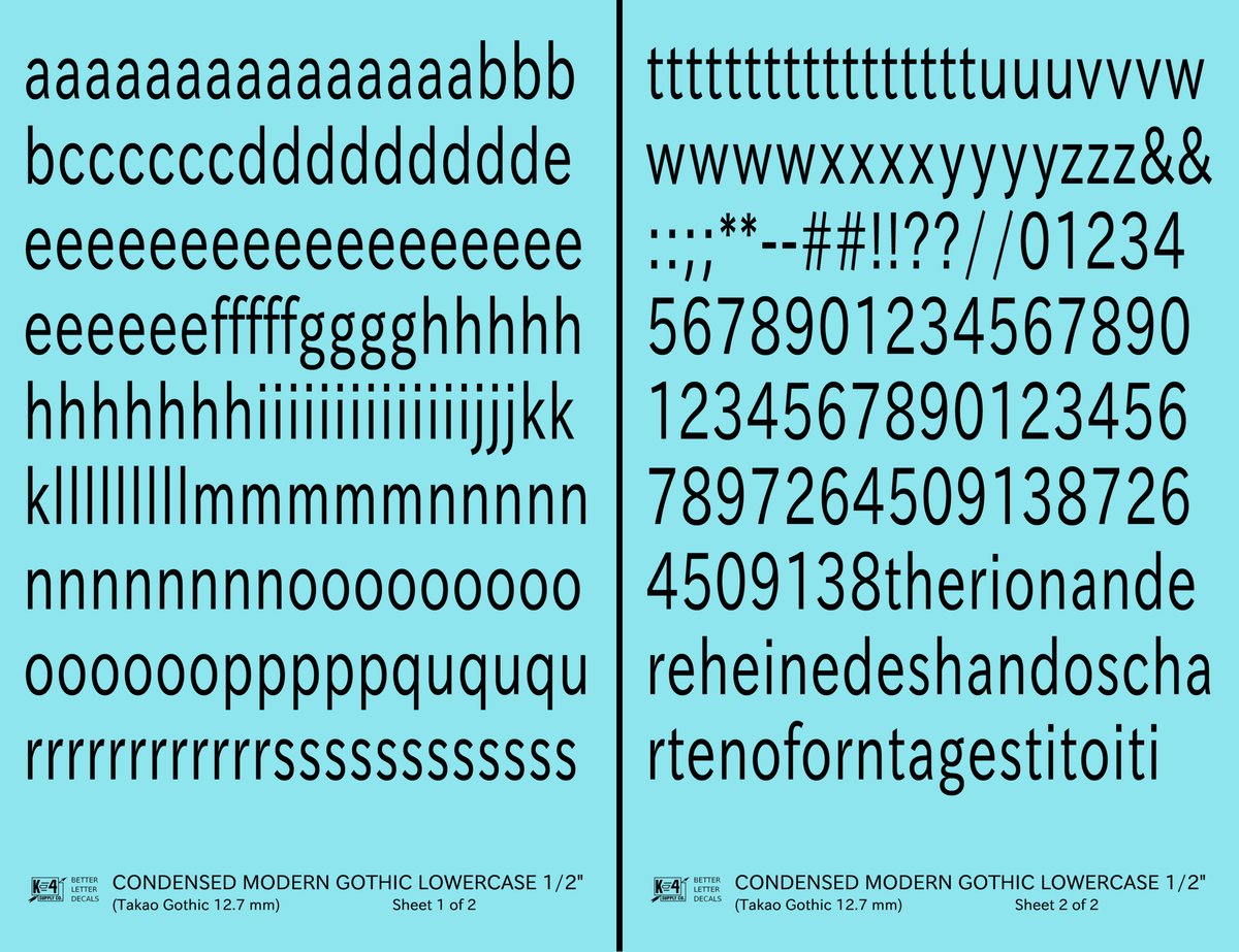 Lowercase Condensed Modern Gothic Letter Alphabet