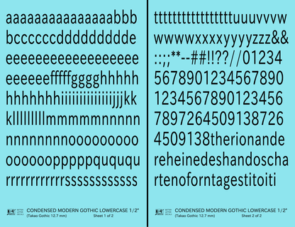Lowercase Condensed Modern Gothic Letter Alphabet