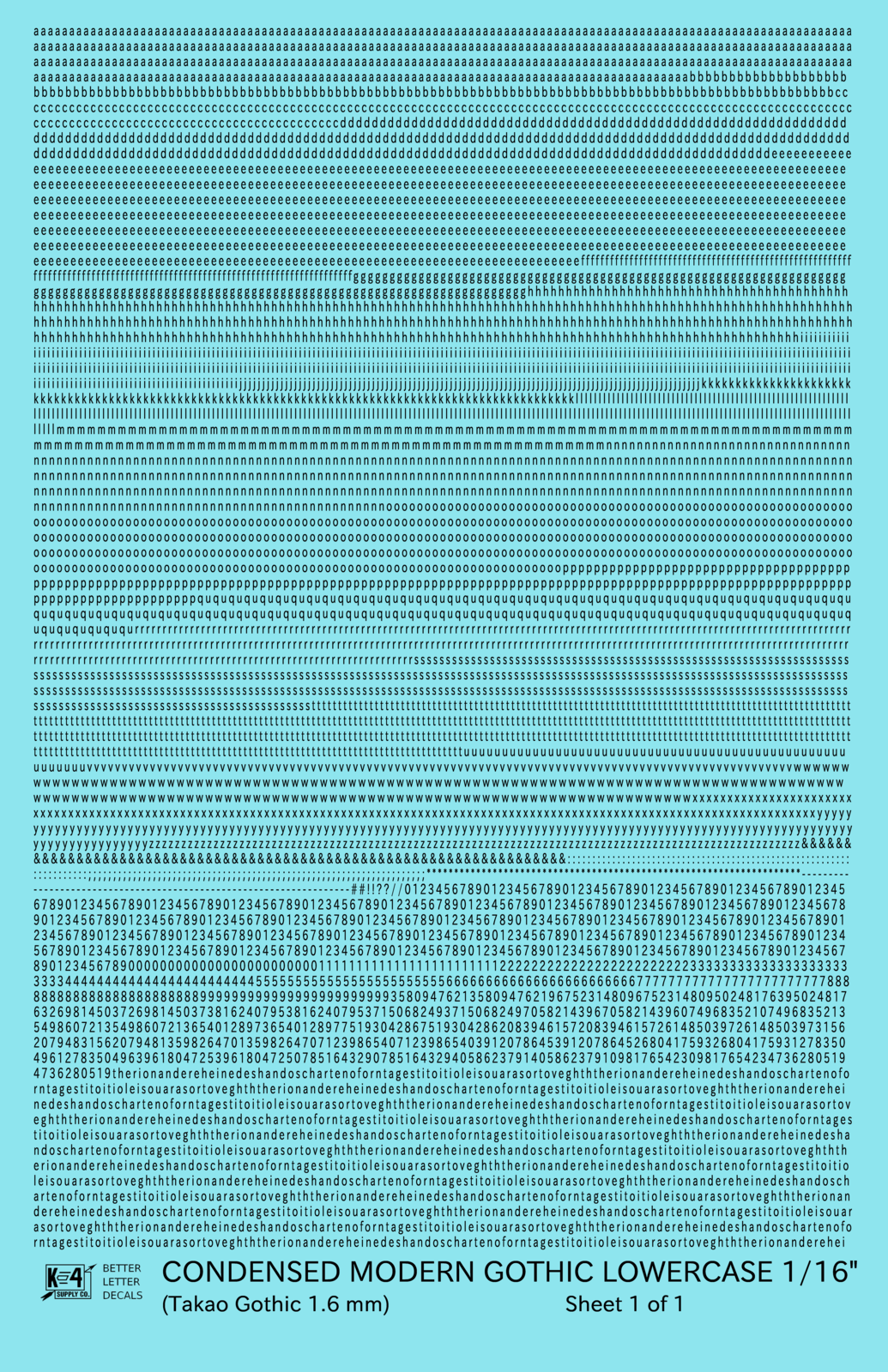 Lowercase Condensed Modern Gothic Letter Alphabet