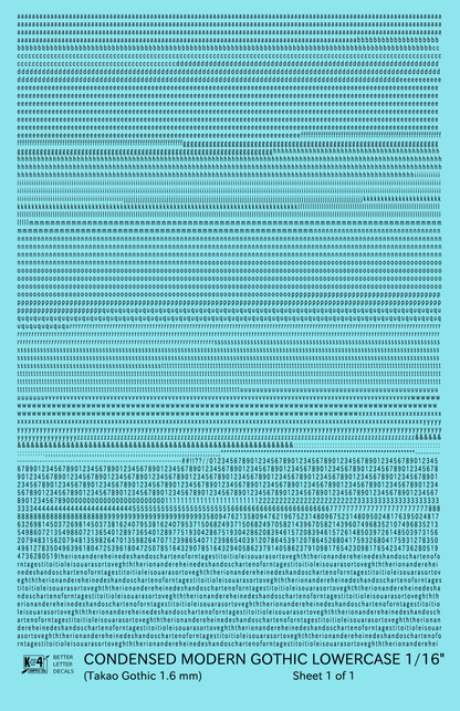 Lowercase Condensed Modern Gothic Letter Alphabet