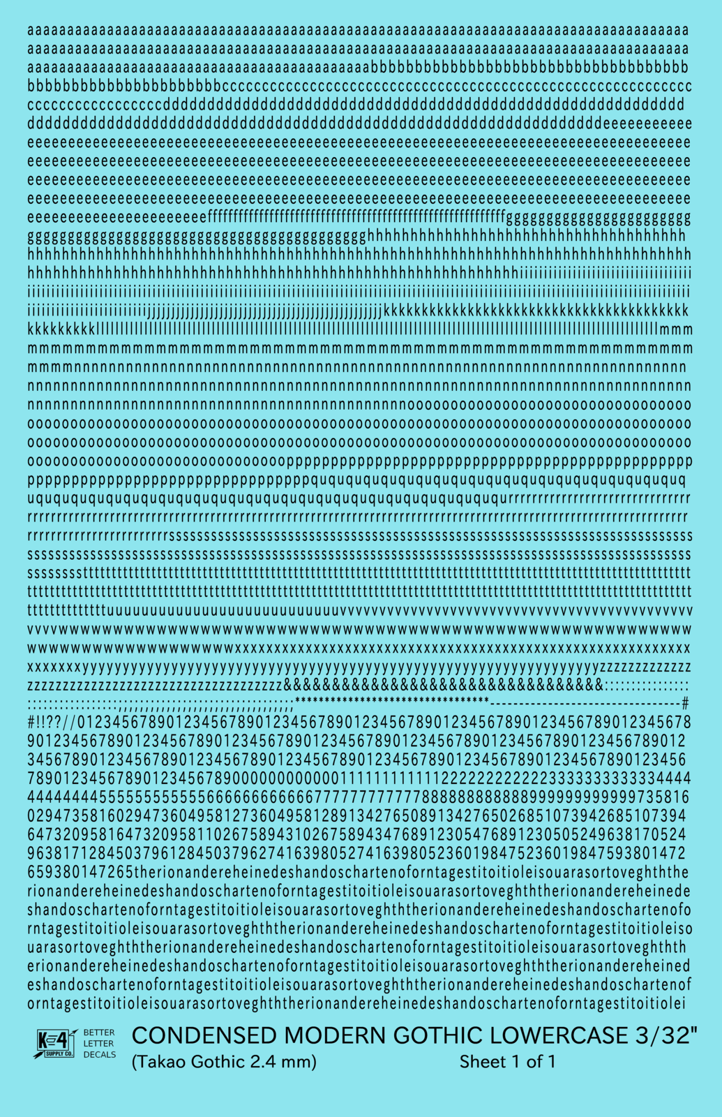 Lowercase Condensed Modern Gothic Letter Alphabet