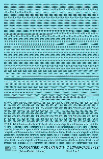 Lowercase Condensed Modern Gothic Letter Alphabet