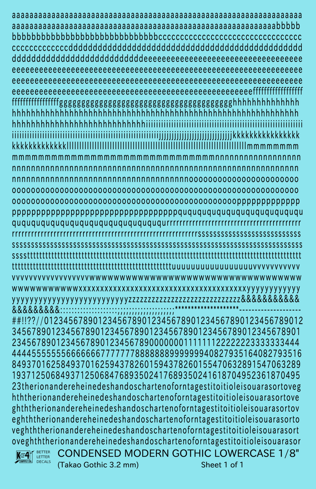 Lowercase Condensed Modern Gothic Letter Alphabet