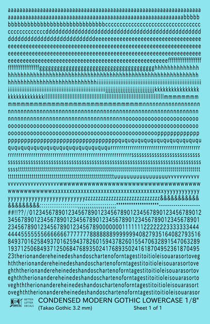 Lowercase Condensed Modern Gothic Letter Alphabet
