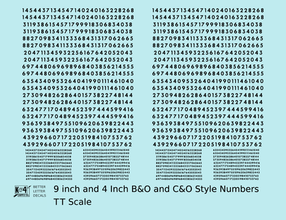 B&O, C&O Baltimore/Chesapeake and Ohio 9 Scale Inch Futura Style Freight Car Numbers