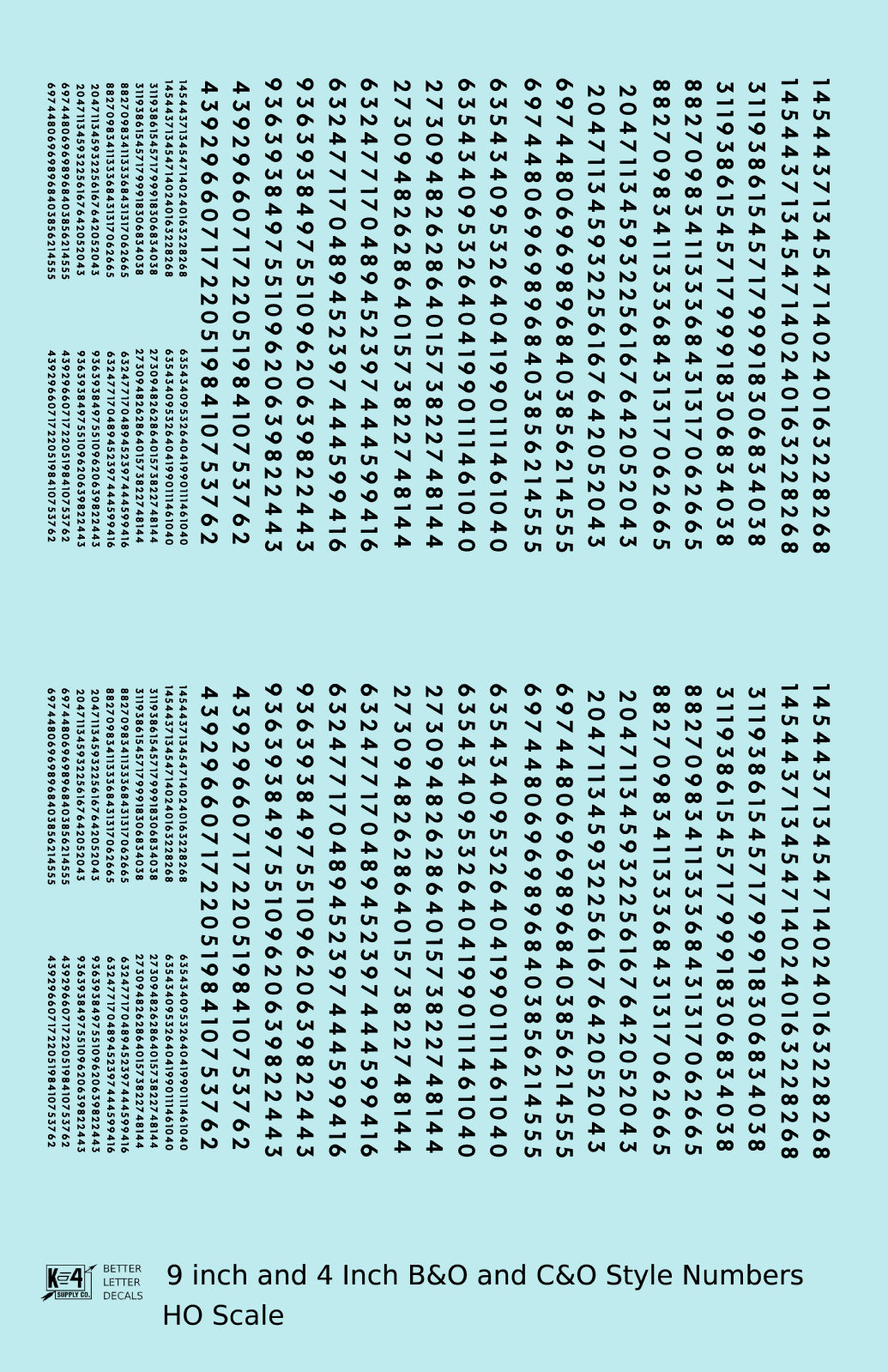 B&O, C&O Baltimore/Chesapeake and Ohio 9 Scale Inch Futura Style Freight Car Numbers